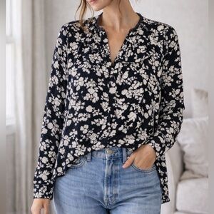 ZARA Black & White Floral Lace Trim Blouse | Size S